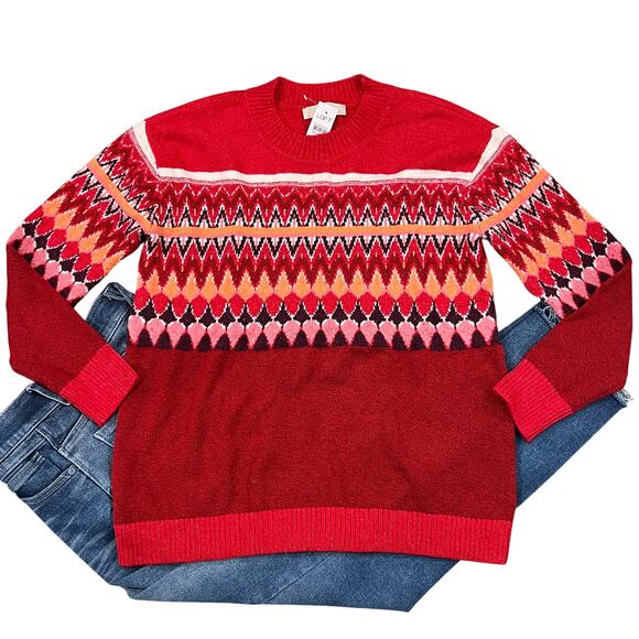 ** NWT LOFT Ruby Rust Red Fair Isle Everyday Sweater - SIZE XL - Picture 2 of 8